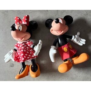 Disney Mickey and Minnie Mouse Poseable Action Figure Dolls Vintage Red White